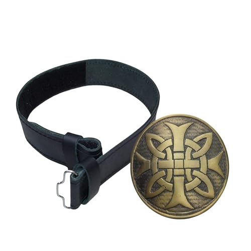 Scottish Kilt Belt and Buckle Set | Solid Brass, Traditional Celtic Design, Antique Buckles Pewter | Kilt Belts for Men