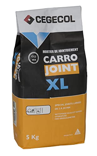 CEGECOL CARROJOINT XL, Mortier de jointoiement carrelage, Joints 2 à 20 mm, Sol et mur intérieur et extérieur, Idéal Planchers Chauffants, compatible CG2WA, Pierre, 5KG Cover