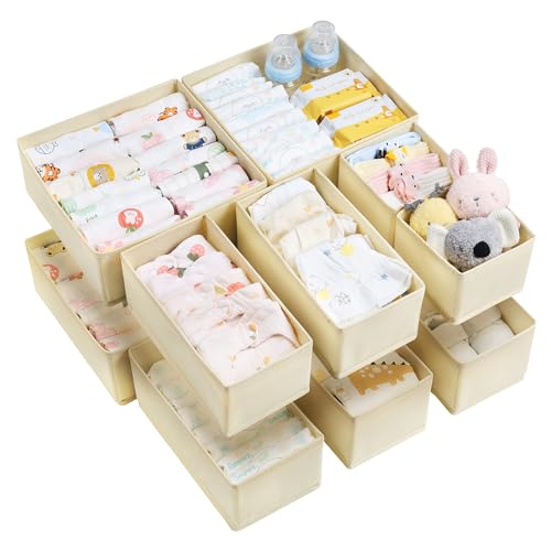Image of Vtopmart 12 Pack Baby Clothes Organizer, Dresser Drawer Organizer for Baby Clothing, Foldable Fabric Closet Drawer Storage Bins, Nursery Dresser Dividers for Bra, Socks, Ties, Scarf