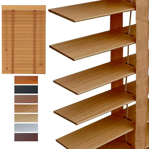 Holzjalousie 5 cm Lamellen, Jalousien innen, Verdunkelung Fenster Holzrollo, Sonnenschutz & Sichtschutz Holz Jalousie(Light Brown)