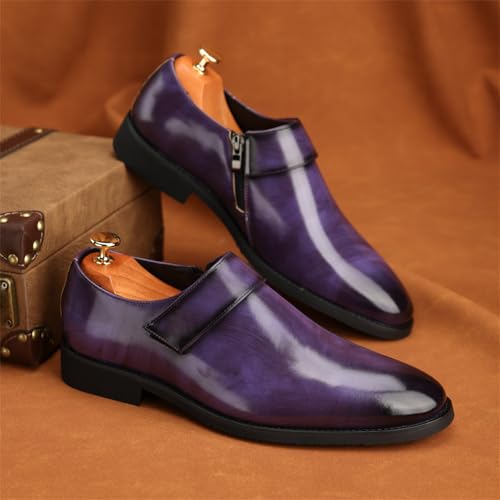 Men's Leather Slip On Adjustable Monk Strap Dress Loafer Shoes Classic Low Top Non Slip Round Toe Business Formal Oxford Shoes for Office Weddings Parties3