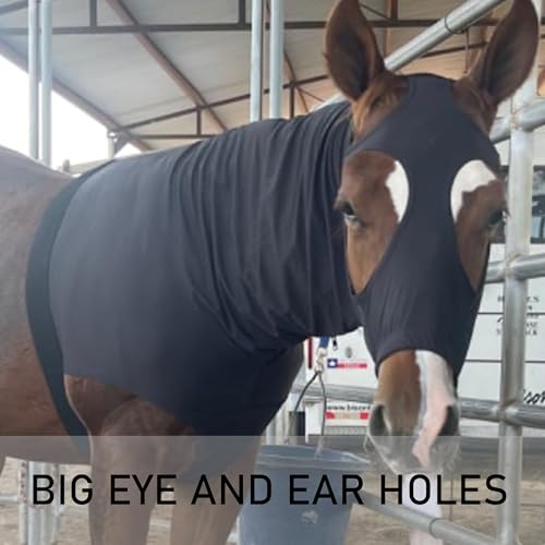 Foto von Leberna Lycra Stretch-Pferd Kapuze mit Reißverschluss - vollen Gesicht-Hals-Abdeckung L Schwarz