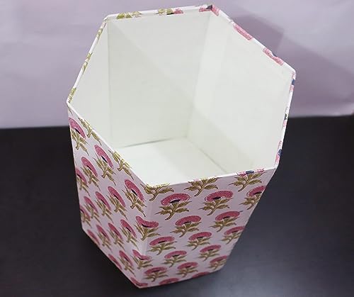 Image of Generic 3.3 Gallon Cotton Hand Block Printed Paper Waste Basket |Small Decorative Trash Can for Housewarming Gifts in Living Room, Bedroom, Bathroom | Eco-Friendly, Plastic-Free (1, PINK FLOWAR)