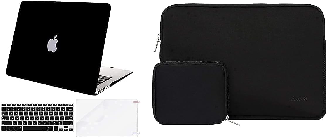 MOSISO Plastic Hard Shell Case & Water Repellent Neoprene Sleeve Bag Compatible with MacBook Air 13 inch (Models: A1369 & A1466, Older Version 2010-2017 Release), Black