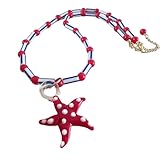 Collar personalizado para hombre y mujer, collar de playa de verano para mujer, lindo collar de estrella de mar de cristal rojo, gargantilla de cadena ajustable con cuentas de moda, joyería de regalo