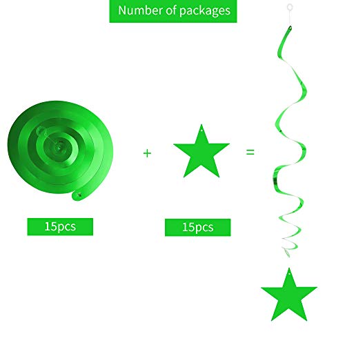 Image of BEISHIDA Green Star Hanging Swirl Decorations,Hanging Gold Party Supplies for Graduation Wedding Baby Shower Decorations,Pack of 15