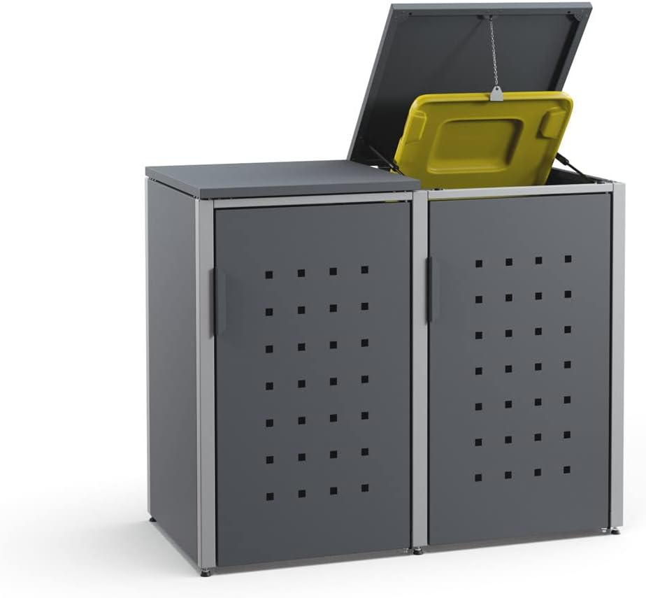 MEISTERBOX Mülltonnenbox 240L - 3er Tonnenverkleidung Mit Klappdach Anthrazit