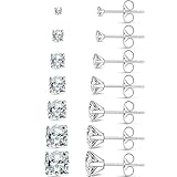 Silver Gold Black Stud Earrings Set 7Pairs Hypoallergenic Cubic Zirconia Titanium Stainless Steel Silver Rose Gold Black Cartilage Stud Hoop Earrings Jewelry Sets for Women Men, 2-8mm CZ Stud Earrings