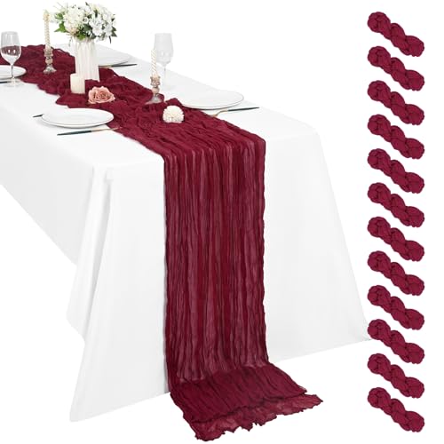 Lot de 12 Chemins de Table en étamine Chemin de Table Bohème en Gaze de 55 x 300 cm, Chemin de Table Rustique et Romantique pour fête de Mariage Thanksgiving...