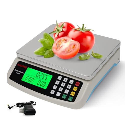 KNSWE Food Scale 40KG/88LB Large Digital Kitchen Scales Weight Grams and Ounces Stainless Steel with Commercial Price Computing for Baking Cooking Meat Deli PCS Tare Function Adapter Included