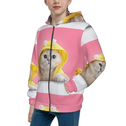 A Funny Cat Kids Pullover Hoodies Boys Zip Up Sweatshirts Girls Athletic Clothes with Pocket