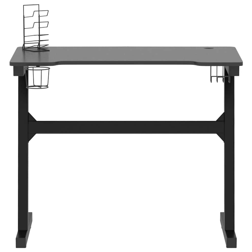 Bureau de jeu avec éclairage LED, cadre en Z, noir, 90 x 60 x 75 cm, bureau d'ordinateur avec support pour casque, design ergonomique pour gamer