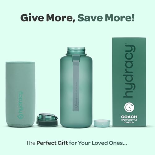 Image of Hydracy Water Bottle with Time Marker -Large Half Gallon 64oz BPA Free Bottle & No Sweat Sleeve -Leak Proof Gym Bottle with Fruit Infuser Strainer & Times to Drink -Ideal Gift for Sports & Outdoors