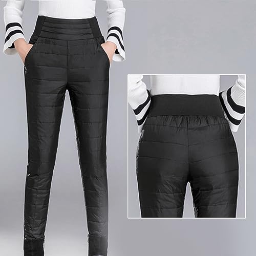 HOTIAN Damen Winter Warme Gänse Daunenhose Warme Gefütterte Jogginghose Winddicht Winterhose Ultraleichte Schneehose Black M