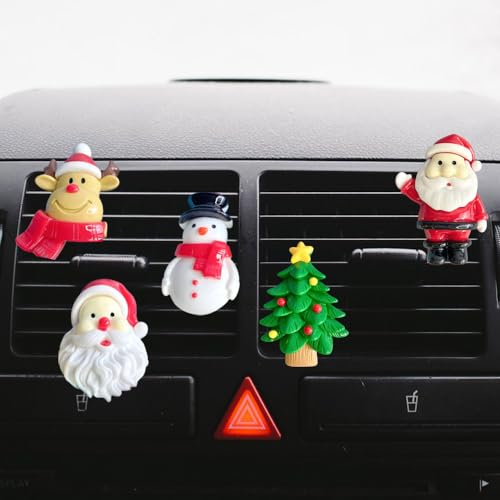 Image of ZOSTLAND Christmas Tree Car Decorative Clips, Cute Reindeer & Lovely Snowman Auto Air Fresheners, Santa Claus Car Decor Gift (5Pcs Christmas)
