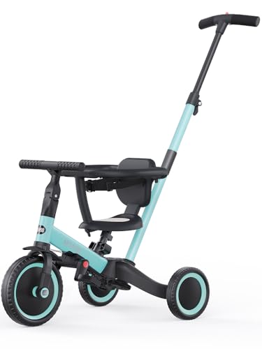 newyoo TR008 Triciclo Evolutivo 5 en 1 para Niños 1-3 Años con Barra de Seguridad y Varilla de Empuje, Regalo de Cumpleaños para Niños y Niñas, Bicicleta de Equilibrio y Juguete Montable, Azul