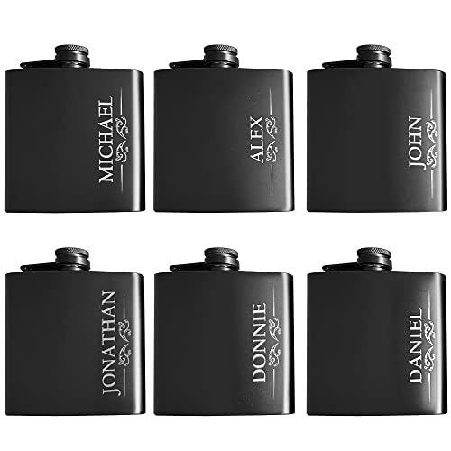 Klin Living Personalized Custom Flask for Men, Groomsmen Flask, Engraved for Men, Women, Groom, Personalized Groomsmen Gifts, 6 oz with Mini Funnel (6)