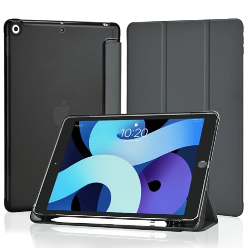 4UBonLife Cover Per iPad 9a/8a/7a Generazione 10,2 Pollici 2021/2020/2019 con Portapenna, Custodia Protettiva Sottile con Retro Rigido Traslucido Guscio Case per iPad 7/8/9, Grigio Siderale