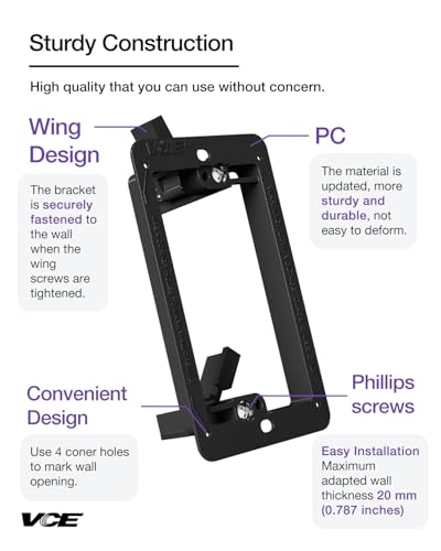 Image of VCE Low Voltage Mounting Bracket Single Gang Wall Plate, Flush Low Voltage Box for Network, HDMI, Coaxial, Speaker, Telephone Cables, Black, 5 Pack