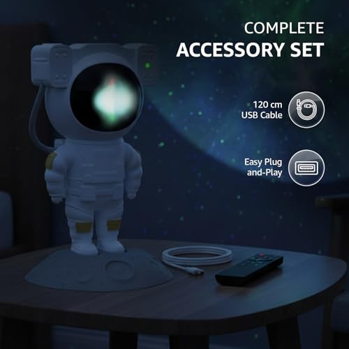 Image of Amazon Basics Astronaut Galaxy Light | Standing Space Man Design | White | ABS+PC+PVC | 7-Color | USB Powered | 10 sq. m Coverage | 11.9 x 11.1 x 22.8 cm
