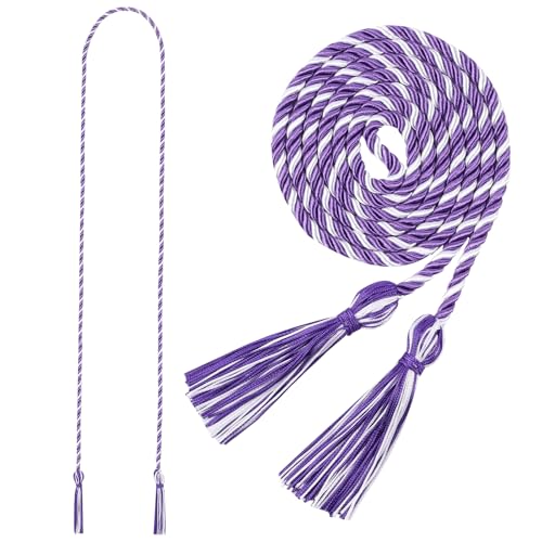 Image of Graduation Honor Cord 68 inch Grad Braided Honor Cords with Tassel Honor Rope Grad Cords for Graduation Students Bachelor Master Doctoral Gown Grad Decor (Purple and White)