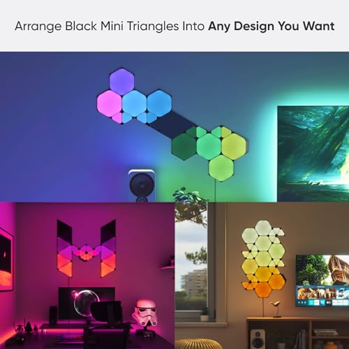 Shapes Ultra Black Mini Triangle Expansion Pack, 10 Triangoli LED Aggiuntivi RGBW - Applique da Parete Interno Modulari, Luci Led 16M Colori WiFi, Funziona con Alexa, Sincronia Musica/Monitor - Illuminazione - Immagine 2