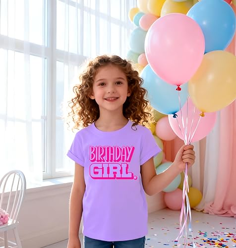 Image of Birthday Girl Shirt 5-12 Year Kids Birthday Party Shirt Doll Themed Letter Girl Short Sleeve Tee Top