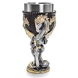 Jucoan Medieval Flame Dragon Wine Goblet, 6oz Stainless Steel Resin Wine Cup Fantasy Medieval Chalice Gift for Men, Father’s Day, Themed Party, Thanksgiving, Christmas