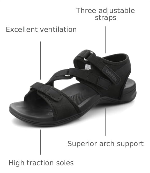 Image of UBFEN Womens Hiking Water Sport Sandals with Arch Support | 3 Adjustable Straps, Cushioned Footbed, Non-Slip, Comfortable Walking for Athletic Outdoor Summer Beach