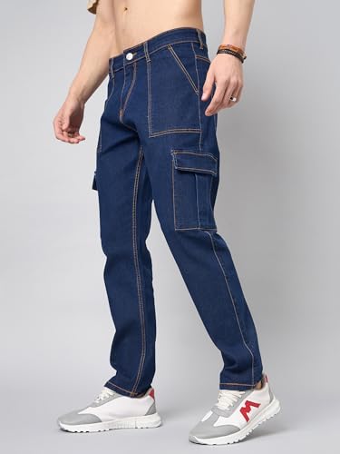 Image of STUDIO NEXX Men's Loose Fit Cargo Jeans| Stretchable | Cargo Denims | Utility Pockets