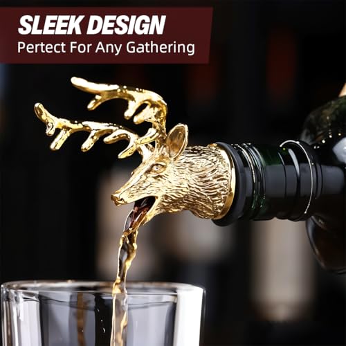 Image of HASTHIP Wine Pourer Red Wine Spout for Wine Bottle Golden Buck Deer Statue Wine Pourer Aerator Universal Wine Bottle Stopper Wine Accessories Gift