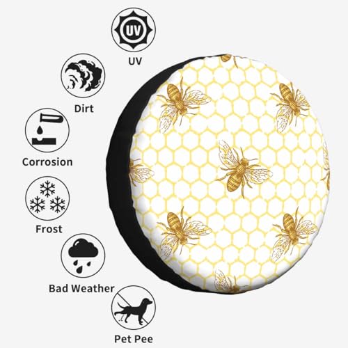 Image of Bee Honeycomb Spare Tire Cover for RV Trailer Golden Bees in The Honeycomb Wheel Protectors Weatherproof Polyester Tire Case for All Cars SUV Camper Travel 15 inch, STC161