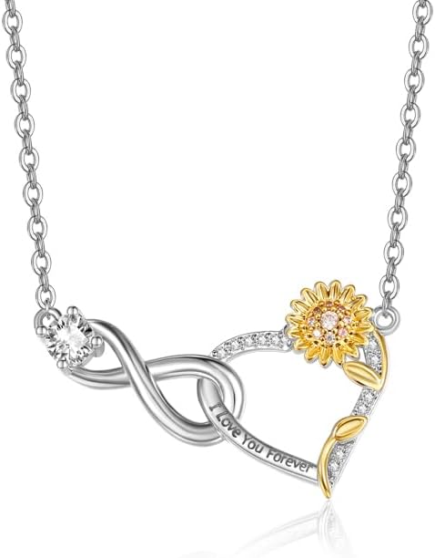 Heart Necklace for Women Gold, Wedding Anniversary Birthday Sunflower Necklaces Gifts for Wife Her,Mom,Girlfriend,14 K /18K White Gold Infinity Pendant Womens Jewelry