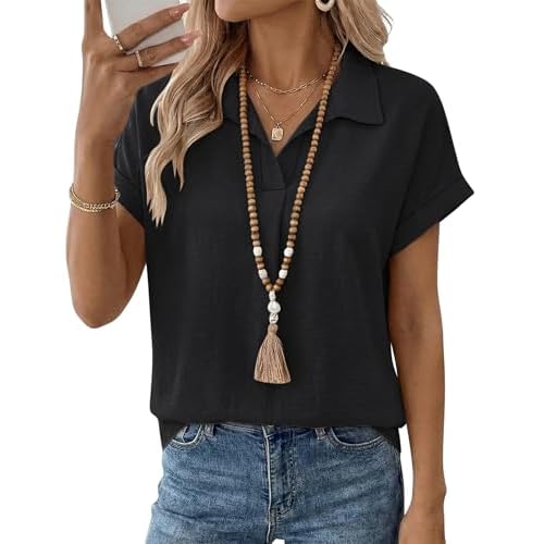 LOMON Women Blouses Spring Summer Tops for Women 2026 Short Sleeve V Neck Dressy Casual Collared Shirts Work Office