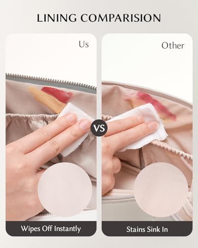 Image of EACHY Travel Makeup Bag, Large Capacity Cosmetic Bag for Women, Waterproof PU Leather, Flat Open Portable Toiletry Bag for Skincare, Brushes & Travel Essentials