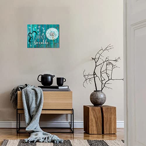 Jdkway Inspirational Quotes Rustic Dandelion Picture Wall Art Just Breathe Canvas Print Wall Art Teal Background Painting Home Decor Motivational Artwork For Living Room Bedroom Bathroom 12X8 Inch #TOP3