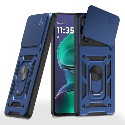 Image of Pikkme Back Cover for Motorola Moto Edge 60 Stylus 5G | 360 Protection Case | Sliding Camera Shield Cover & Ring Holder Stand D10 Tough Armor Bumper Case (Blue)