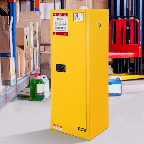 VEVOR Flammable Cabinet 18" x 18" x 35", Galvanized Steel Safety Cabinet, Adjustable Shelf Flammable Storage Cabinet, for Commercial Industrial and Home Use, Yellow: Industrial & Scientific