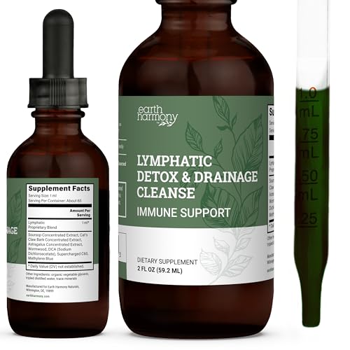 Earth Harmony Lymphatic Drainage Drops Lymph Detox - Supplement with Soursop Cats Claw Bark Astragalus Wormwood Lymph Node Detox Lymphatic Support Cleanse (2 Oz)