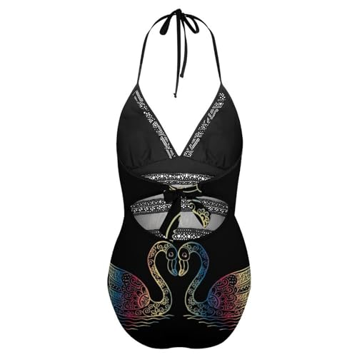 Bikini set imprimé cygne de couleur avec coupe monokini originale