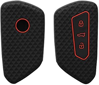 kwmobile Silikonowe etui na kluczyki samochodowe, kompatybilne z VW Golf 8, 3 przyciski, etui na kluczyki samochodowe w kolorze czarnym, czerwonym