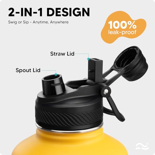 Image of Swigina [2-IN-1 LID] 64 oz Insulated Water Bottle with Silicone Boot (48hrs Cold /24hrs Hot) - DIY Stickers, Leakproof, BPA Free, Half Gallon
