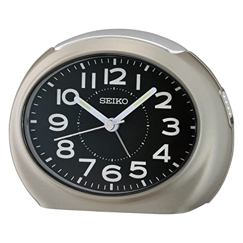 Image of Seiko Elegant Oval Silver Plastic Case Black Dial Analog LumiBrite Alarm Table Clock (Size: 11.2 x 6.8 x 8.8 CM | Weight: 130 gram)