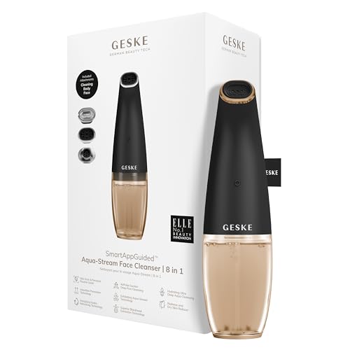 GESKE SmartAppGuided™ Aqua-Stream Limpiador facial | 8 in 1 | Limpieza de poros | Prevención impurezas | Extracción de puntos negros | Reducción piel roja y seca | Usar con la solución Aqua-Stream