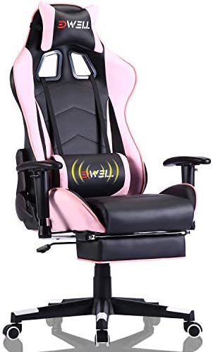 EDWELL Sedia Gaming,Sedia da Ufficio e da Gaming,Ergonomica Sedia per Computer e Videogiochi con Poggiapiedi,Design Racing,Poggiatesta Regolabile e Supporto Lombare per Casa e Ufficio (Rosa)