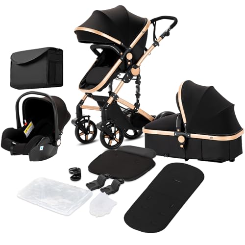 Magic ZC Poussette 3 en 1, Pousette Trio avec Conception Portable Pliable en Un Clic, Poussette Combinée Réversible Bidirectionnelle, Pousette Bebe avec...