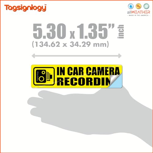 Image of (Pack of 4) in-Car Camera Recording Sticker - Dash Cam on Board Video Security Label, Baby, Passenger, and Driver Safety, Deter Car Break-Ins Window Bumper Weatherproof Decal (Yellow)