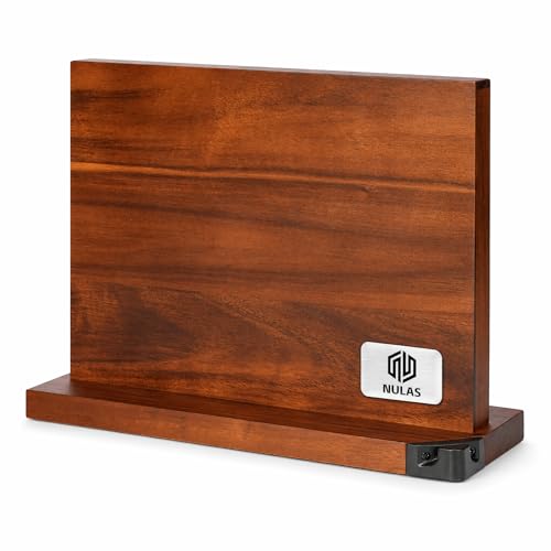 Image of Magnetic Knife Block with Built-in Sharpener, Double-Sided Countertop Magnetic Knife Holder, Holds Up to 12 Knives & Metal Kitchen Tools, Brown