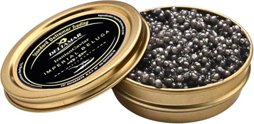 Imperial Caviar - Black Beluga Sturgeon Huso Huso Orginial Beluga Imperial Finest Caviar - Premium Quality Siberian Caviar - Authentic Deltamar CITES Certified (30 gm)
