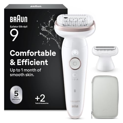 Braun Epilateur Electrique Pour Femmes Silk-épil 9 9-030 Avec Tête Pivotante Pour Epilation Facile, Tête De Rasoir, Sabot Tondeuse Et Rouleaux De Massage,...